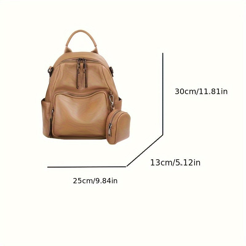 Women'S Casual Blue Leather Backpack with Adjustable Strap, Zipper Closure, and Front Zipper Pocket - Durable, Anti-Scratch Finish, Large Capacity Shoulder and Crossbody Bag, Casual Backpack | Adjustable Strap Bag | Zippered Closure, Backpack