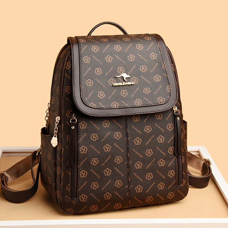 Foldable Women'S Travel Backpack 1pc Fashionable Women'S Casual Backpack - Dark Brown PVC with Adjustable Straps, Foldable Design, Zipper Closure, Polyester Lining, Large Capacity for Students and Travel