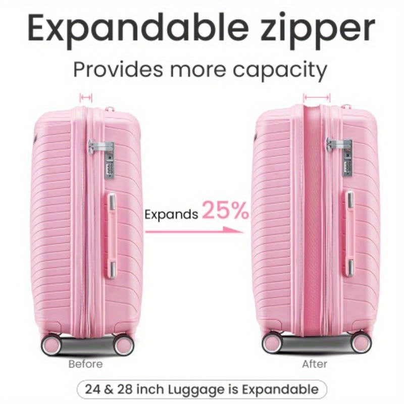 Luggage Sets 4 Pie14202428, Expandable Lightweight Suitcase with 4 Double 360 Degrees Mute Spinner Wheels PP Materials Durable TSA Lock Travel Luggage