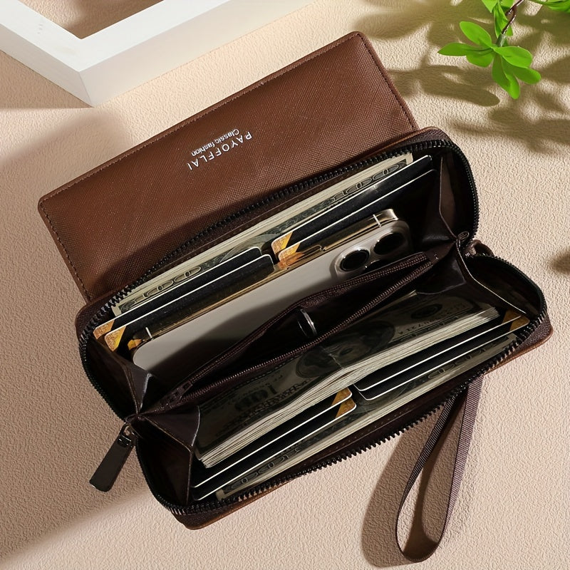 Double-Layer Classic PU Women's Wallet | Long | PU | Double-Layer Design, Zipper Closure, Zip Pocket, Photo Separation Layer | Women | Continental | Color-Block