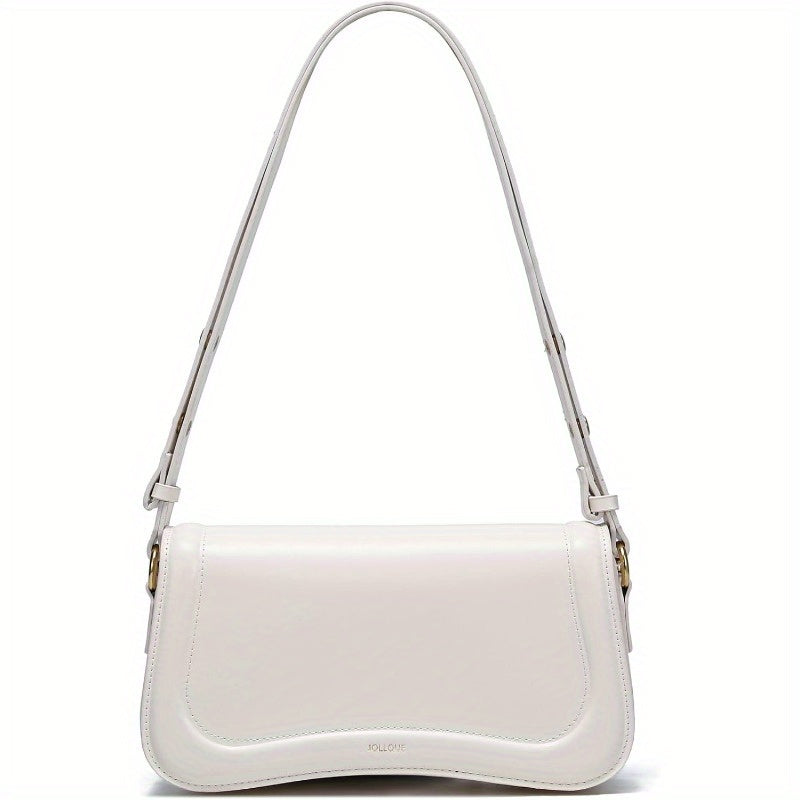 Chic JOLLQUE Crescent Shoulder Bag for Women - Small Faux Leather Crossbody with Golden-Tone Hardware, White & Golden Accents, Zipper Closure, Perfect for Casual or Stylish Outfits, Purse