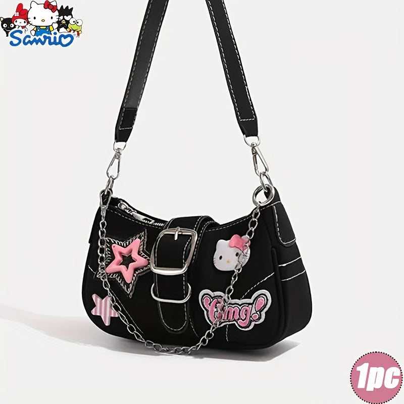 1pc Sanrio Hello Kitty Fashion Synthetic Synthetic Leather Crescent Underarm Bag - Lightweight and Compact, Cartoon Anime Pattern Printing Design, Belt Buckle Design, Anti-theft and Anti-theft, Perfect Birthday Gift, Wallet