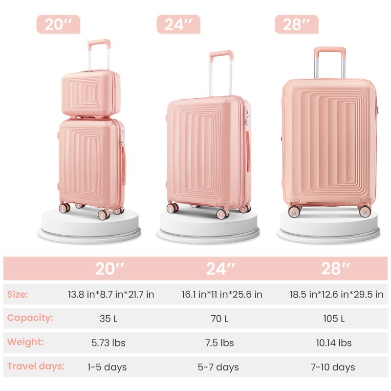 Luggage 4pcs Sets 14 20 24 28 Hard Shell Lightweight TSA Lock Carry on Expandable Suitcase with Spinner Wheels Travel Set for Men Women