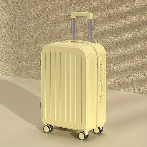 1pc 18-inch Mini Women's Luggage, Yellow Carry-on Suitcase with Cup Holder and USB Port, Lightweight Travel Bag for Short Trips and Business Travel, PC+ABS Material, Zip Closure, Rotating Wheels, Polyester Lining, Ergonomic Handle, No Power, Password Lock
