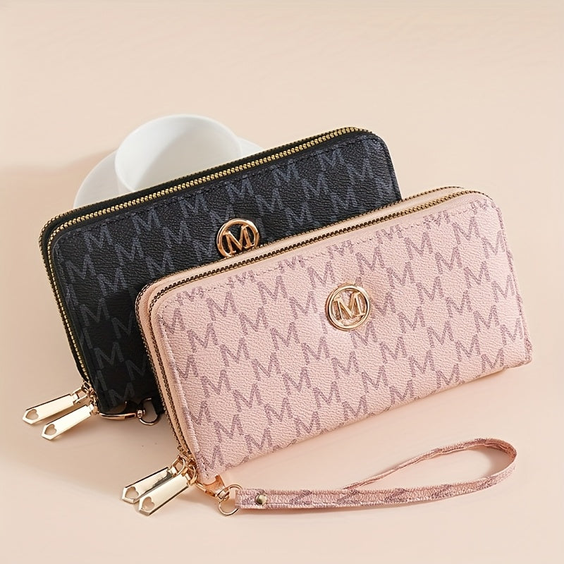 Vintage Wallet Vintage Women's Wallet | Tri-Fold Zipper Closure with Woven Pattern & Golden-Tone 'M' Logo, Includes Wrist Strap & Multiple Card Slots for Everyday Use, Versatile Cardholder - Textured Accessory, Cute Wallet