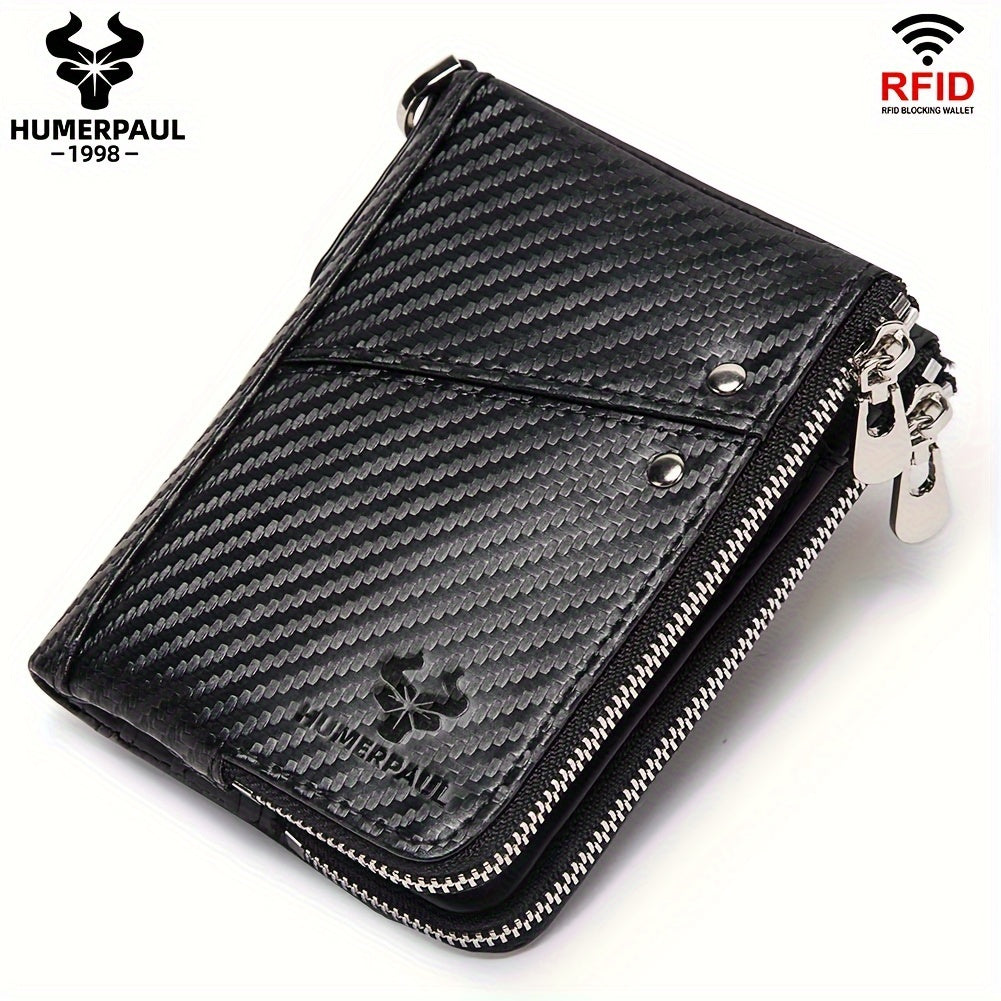 Large Capacity HUMERPAUL Women's Genuine Leather Bifold Wallet with Zipper Pocket, Snap Closure, Polyester Lined, Dry Clean, No Printing, Edge Painted, Casual Style Clutch