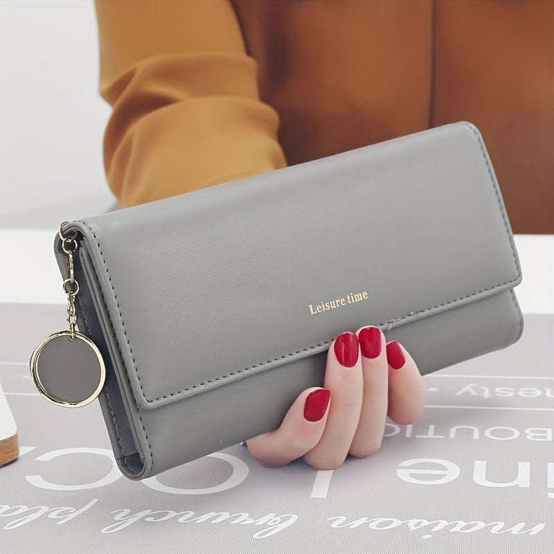 Large Capacity Simple Long Clutch Purse, Lightweight Casual Portable Storage Bag With Pendant Wallet