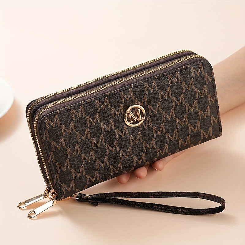 Vintage Wallet Vintage Women's Wallet | Tri-Fold Zipper Closure with Woven Pattern & Golden-Tone 'M' Logo, Includes Wrist Strap & Multiple Card Slots for Everyday Use, Versatile Cardholder - Textured Accessory, Cute Wallet