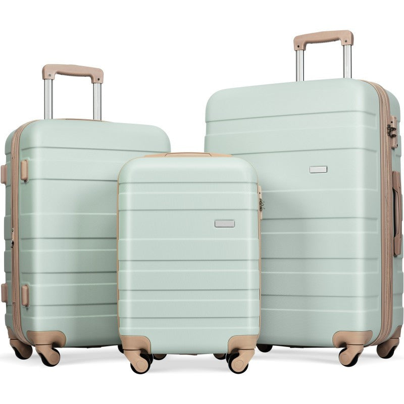 Luggage Sets New Model ABS Hardshell 3pcs Luggage Hardside Lightweight Durable Suitcase sets Spinner Wheels Suitcase with TSA Lock 20''24''28'' Grey Green