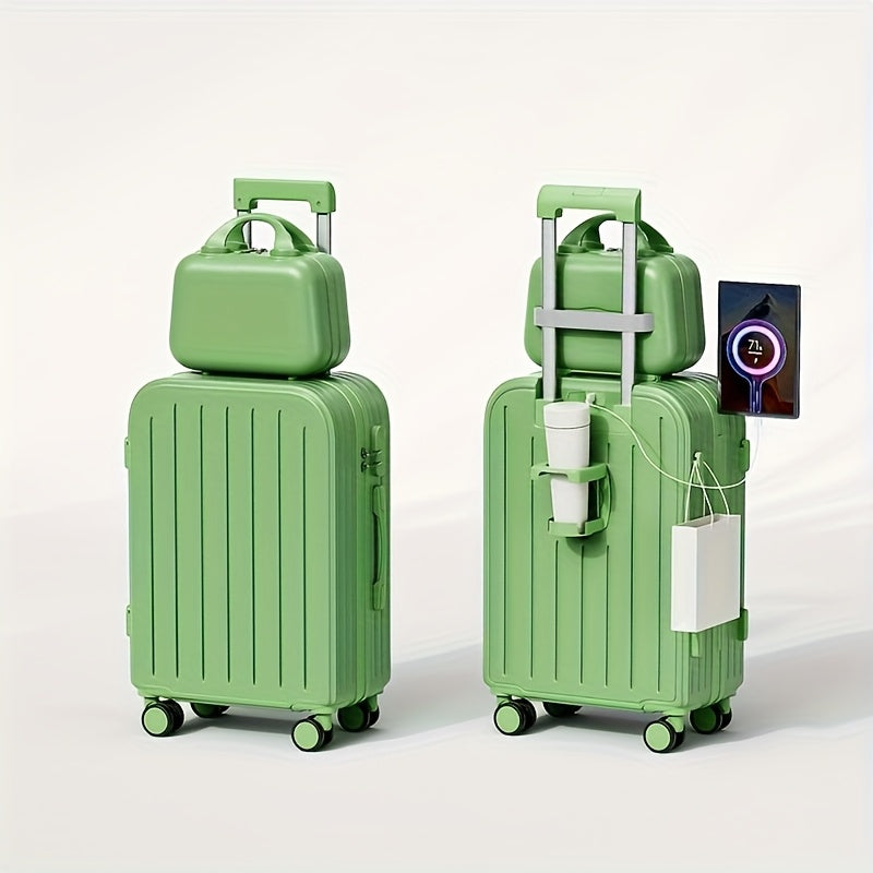 1pc\u002F2pcs Minimalist Solid Color Luggage Case Set, Hard Shell Zipper Trolley Case with Wheels And Square Small Makeup Handbag for Travel\u002FWork\u002FStudy Use