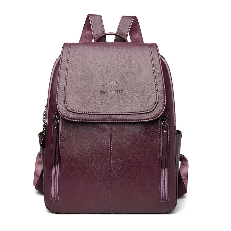 Summer Backpack Brown DENGLIDAISHU Women's Summer Casual Backpack | Large Capacity Adjustable Strap, Synthetic Faux Leather with Zipper Closure, Polyester Lining, Perfect for Travel & Everyday Use