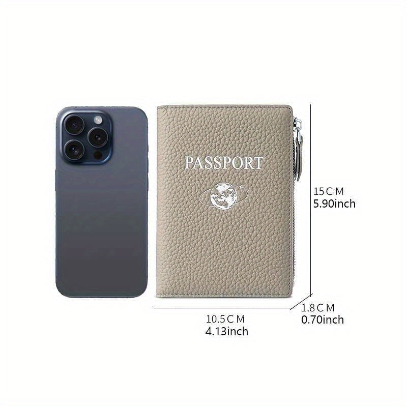 Premium Travel Wallet Genuine Leather Passport Holder Wallet | Multi-Function Travel Organizer with Zipper Closure, Card Slots & Coin Pocket for Women in Beige, Navy Blue, or Rose Pink, Secure Travel Wallet | Embossed Genuine Leather Design