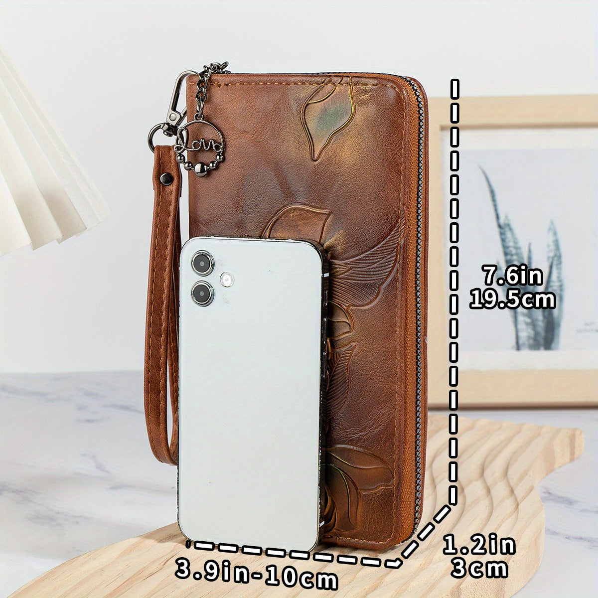 Women'S Vintage-Style Long Wallet with Floral Embossing - Multi-Card Holder, Zip Closure, Brown Synthetic Faux Leather, Durable and Stylish Purse for Everyday Use, Everyday Purse | Floral Embossing Wallet | Zippered Closure, Large Wallet