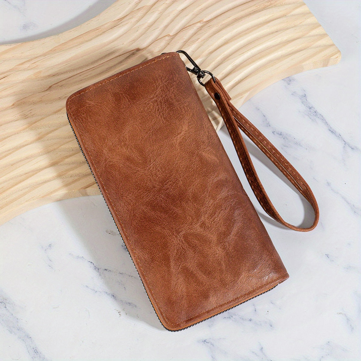 Women'S Vintage-Style Long Wallet with Floral Embossing - Multi-Card Holder, Zip Closure, Brown Synthetic Faux Leather, Durable and Stylish Purse for Everyday Use, Everyday Purse | Floral Embossing Wallet | Zippered Closure, Large Wallet