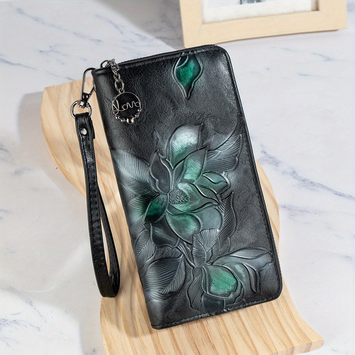 Women'S Vintage-Style Long Wallet with Floral Embossing - Multi-Card Holder, Zip Closure, Brown Synthetic Faux Leather, Durable and Stylish Purse for Everyday Use, Everyday Purse | Floral Embossing Wallet | Zippered Closure, Large Wallet