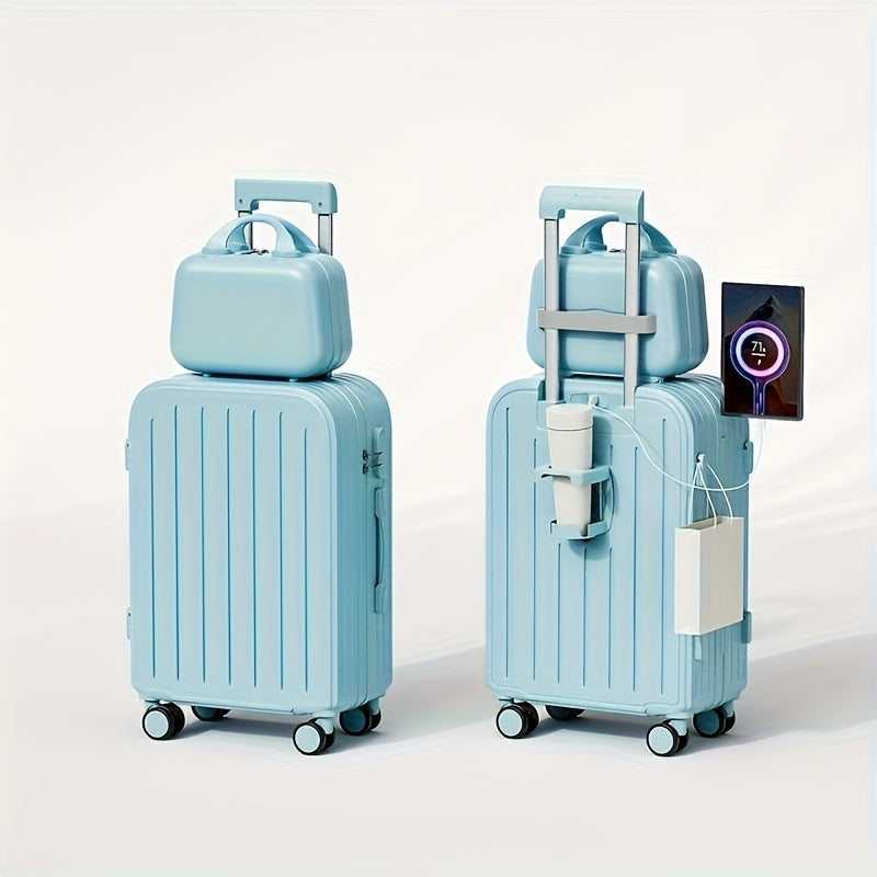 1pc\u002F2pcs Minimalist Solid Color Luggage Case Set, Hard Shell Zipper Trolley Case with Wheels And Square Small Makeup Handbag for Travel\u002FWork\u002FStudy Use