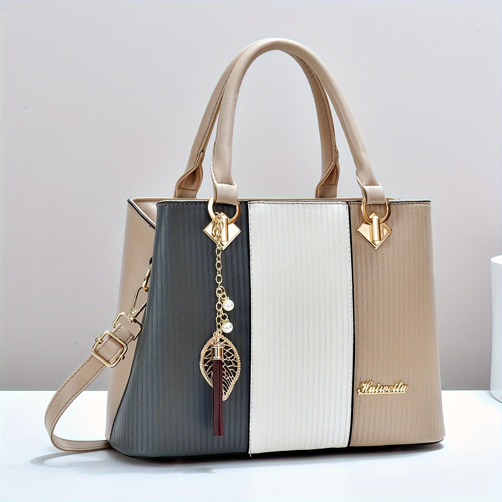 Elegant Tote Bag Large Elegant White Crocodile-Textured Tote Bag | Golden-Toned Accents, Fixed Shoulder Strap, Zip Closure, Polyester Lined | Ideal Gift for Mom, Family, or Friends