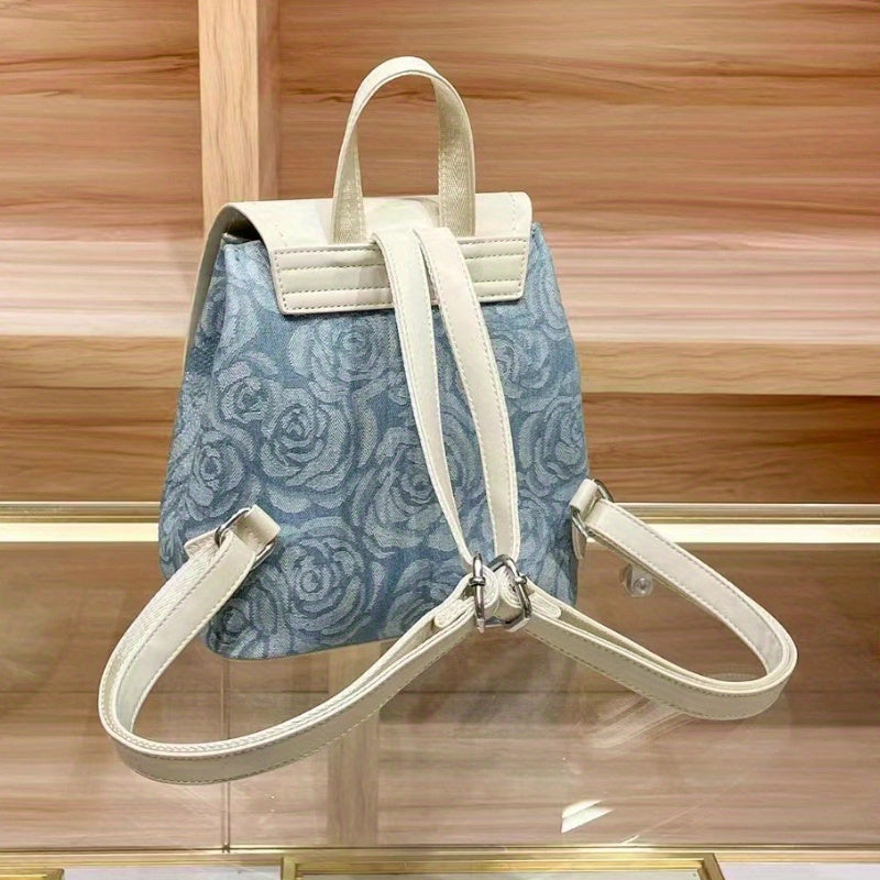 PINKFIRE Women'S Large Capacity Backpack - Stylish Blue Floral Pattern, Adjustable Shoulder Straps, Buckle Closure, High-Quality Split Leather Material, Perfect for Travel & Everyday Use, Backpack for Travel