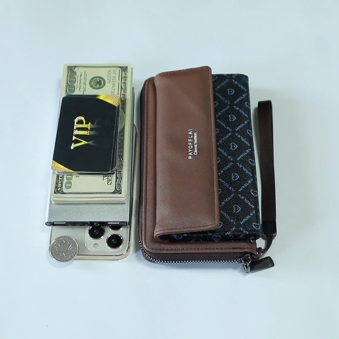 Double-Layer Classic PU Women's Wallet | Long | PU | Double-Layer Design, Zipper Closure, Zip Pocket, Photo Separation Layer | Women | Continental | Color-Block