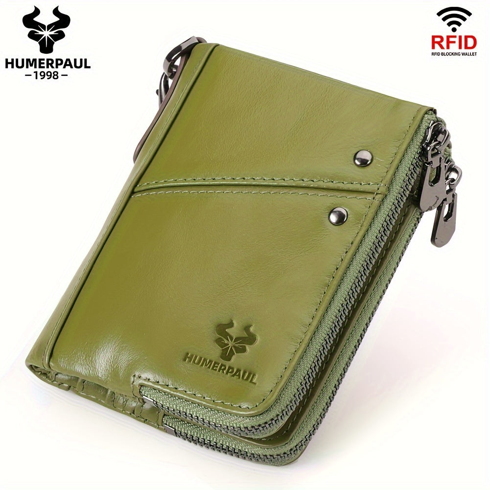 Large Capacity HUMERPAUL Women's Genuine Leather Bifold Wallet with Zipper Pocket, Snap Closure, Polyester Lined, Dry Clean, No Printing, Edge Painted, Casual Style Clutch