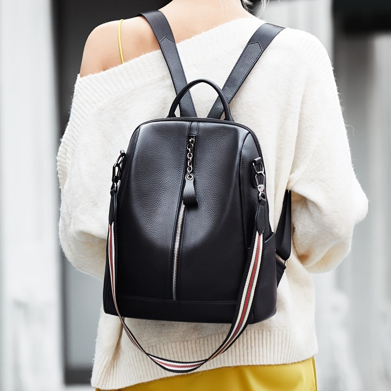 Juelzhen Genuine Leather Double Shoulder Bag Women's Trendy Fashionable Versatile Cowhide 2Genuine Leather Ladies Korean Version Soft Genuine Leather 2025 New Anti-theft Backpack Suitable for School Opening