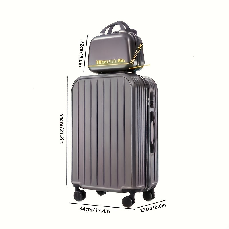 1pc\u002F2pcs Minimalist Solid Color Luggage Case Set, Hard Shell Zipper Trolley Case with Wheels And Square Small Makeup Handbag for Travel\u002FWork\u002FStudy Use
