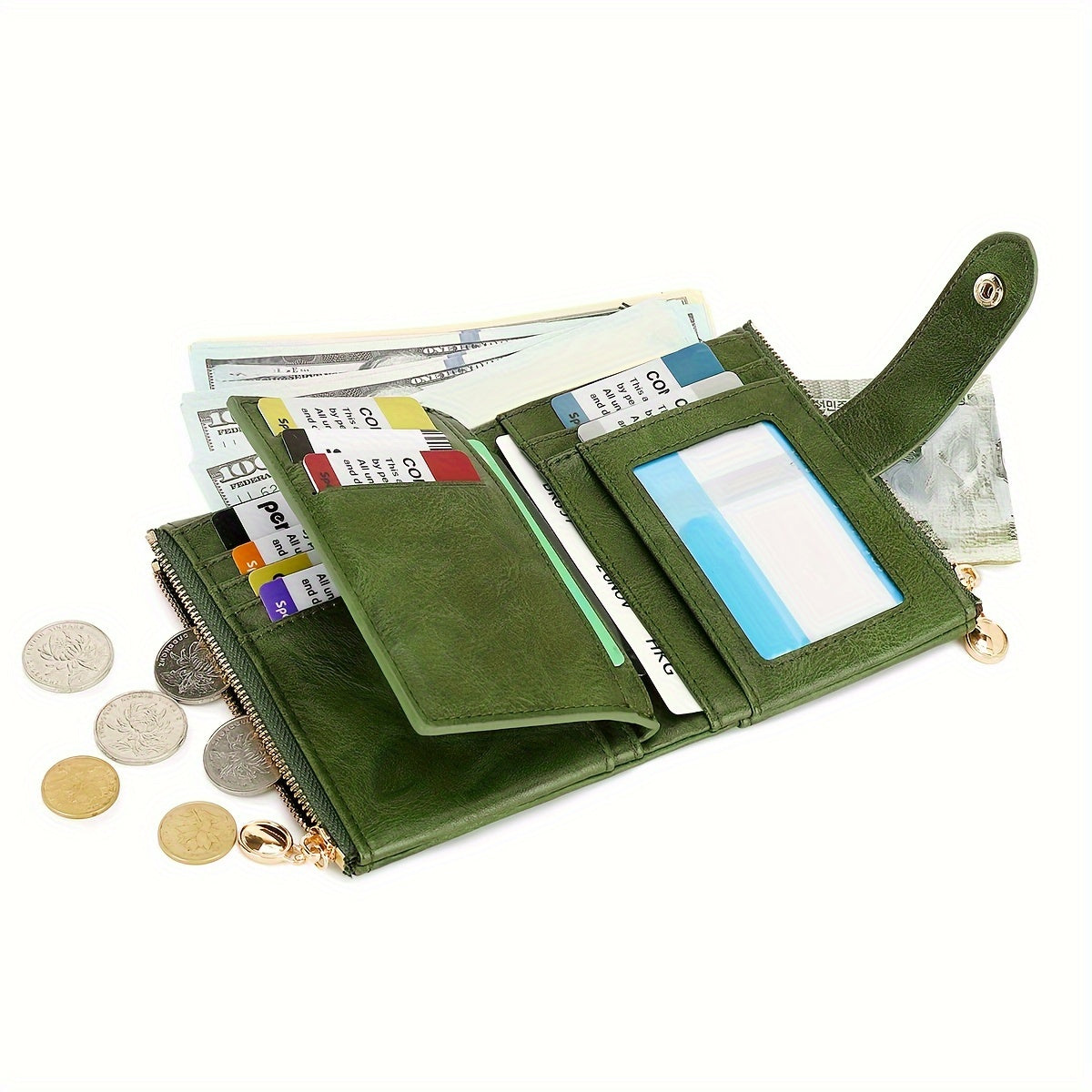 Three-Fold Retro Wallet with RFID Blocking, Multiple Card Slots, Button and Magnetic Snap Closures