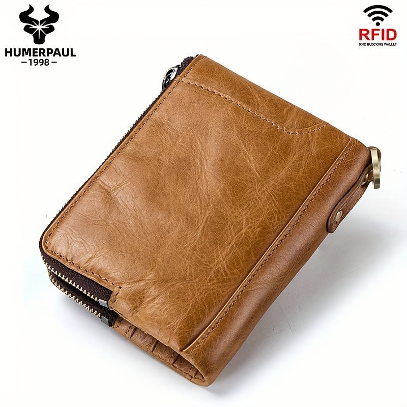 Large Capacity HUMERPAUL Women's Genuine Leather Bifold Wallet with Zipper Pocket, Snap Closure, Polyester Lined, Dry Clean, No Printing, Edge Painted, Casual Style Clutch