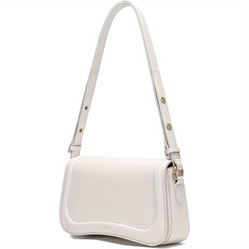 Chic JOLLQUE Crescent Shoulder Bag for Women - Small Faux Leather Crossbody with Golden-Tone Hardware, White & Golden Accents, Zipper Closure, Perfect for Casual or Stylish Outfits, Purse