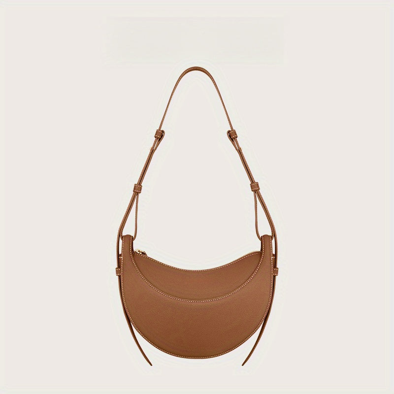 Unisex -2025 Niche Design Shoulder Crossbody Bag Women'S Crocodile Pattern Crescent Moon Bag Genuine Leather Underarm Bag Saddle Bag