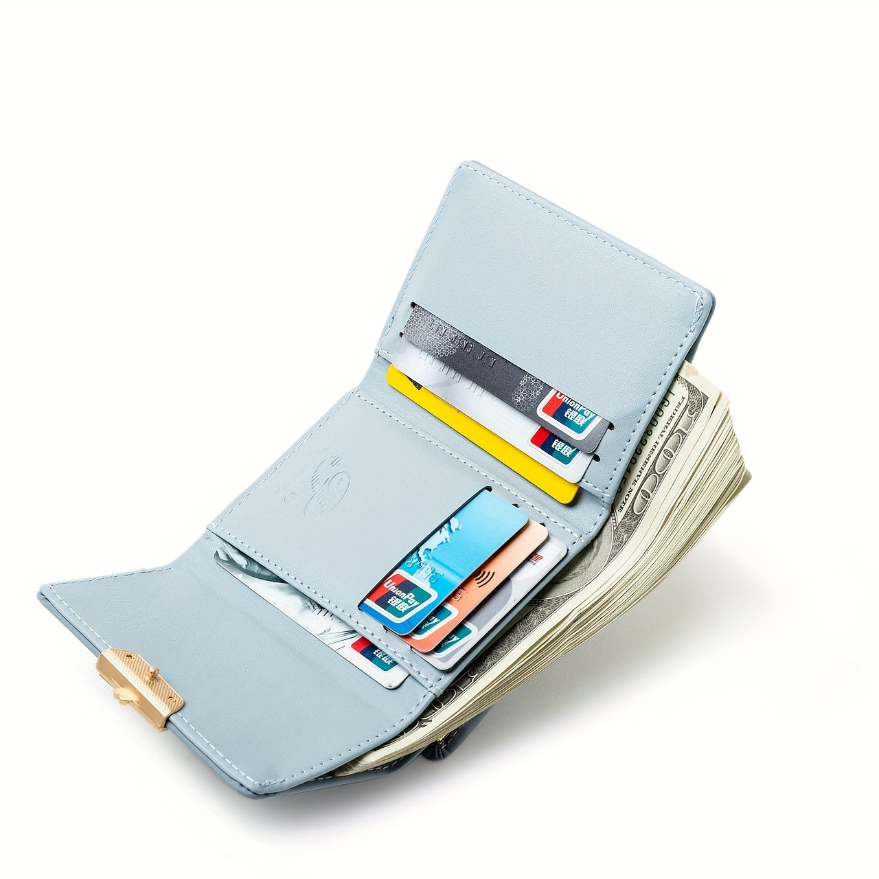 Mint Green Wallet Compact Trifold Mint Green Women's Wallet | Golden-Toned Clasp, Zippered Coin Purse, Floral Print, Multi-Function Card Holder