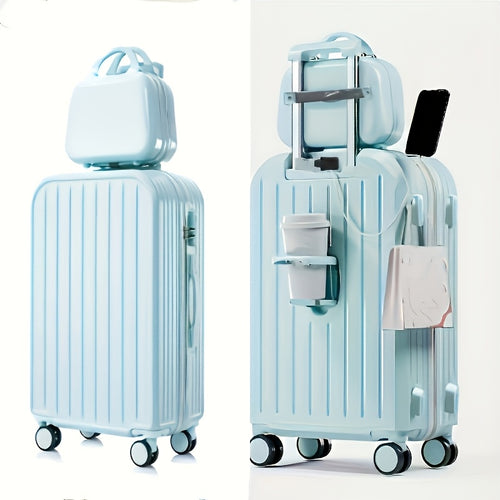 1pc\u002F2pcs Minimalist Solid Color ABS+PC Material Luggage Case Set, Hard Shell Zipper Trolley Suitcase with Square Small Makeup Handbag And Wheels for Travel Use