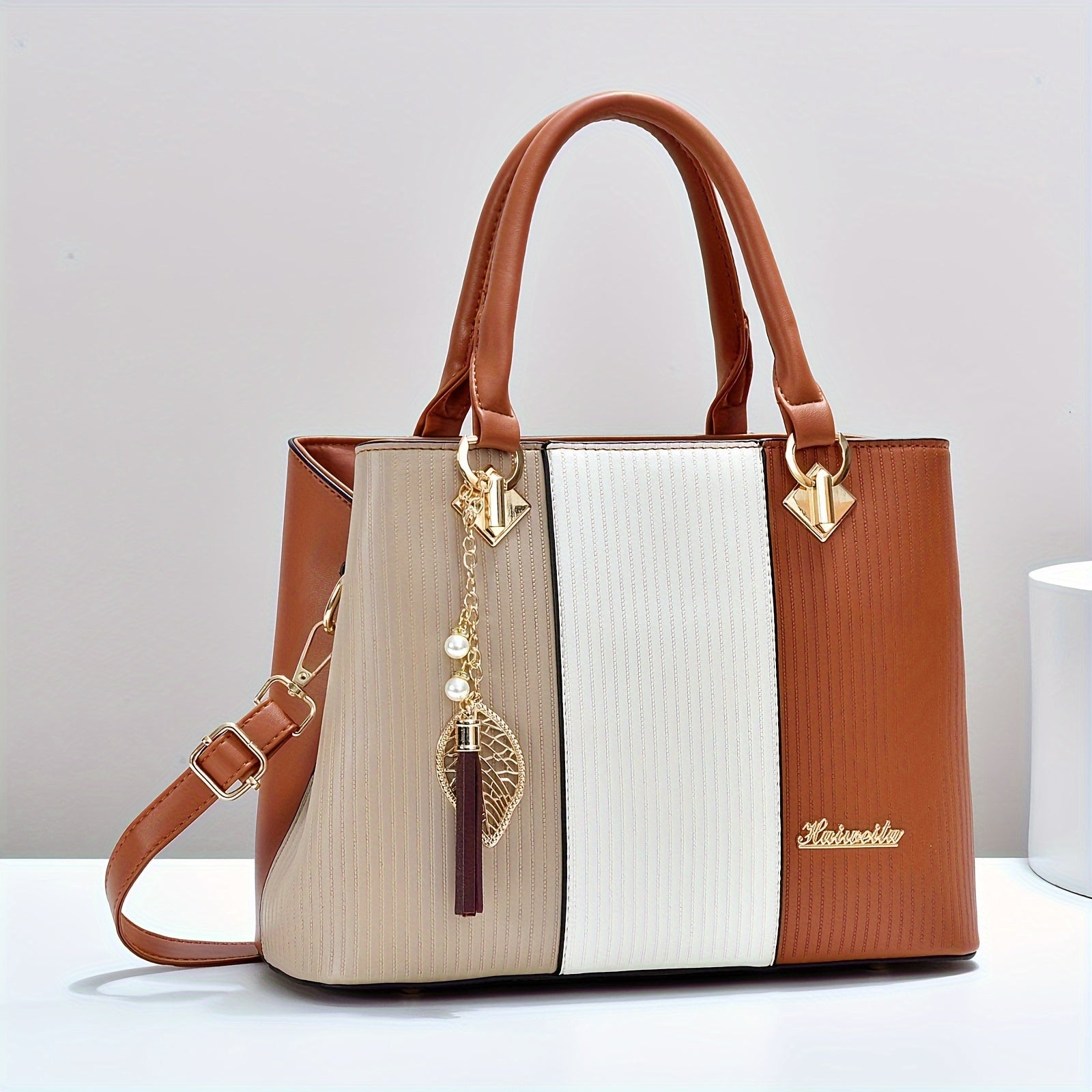Elegant Tote Bag Large Elegant White Crocodile-Textured Tote Bag | Golden-Toned Accents, Fixed Shoulder Strap, Zip Closure, Polyester Lined | Ideal Gift for Mom, Family, or Friends