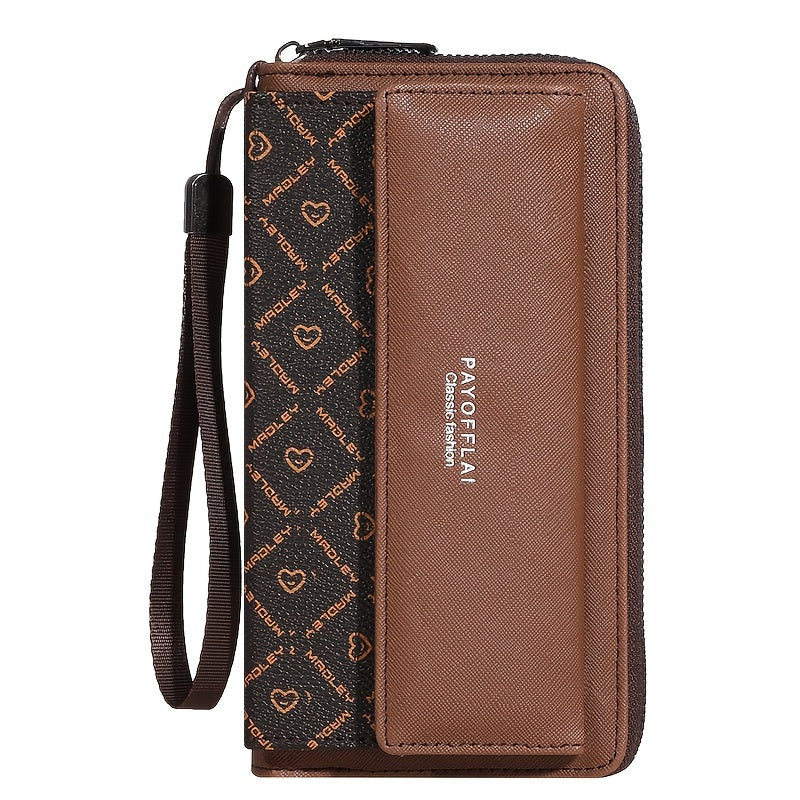 Double-Layer Classic PU Women's Wallet | Long | PU | Double-Layer Design, Zipper Closure, Zip Pocket, Photo Separation Layer | Women | Continental | Color-Block