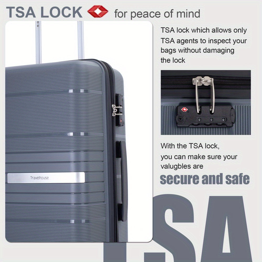 PP Luggage Set 3pcs Set Hardshell Suitcase Double Spinner Wheels PP Luggage Sets Lightweight Durable Suitcase with TSA Lock (20\u002F 24\u002F 28)