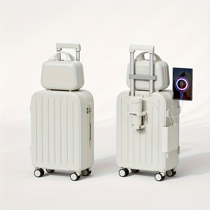 1pc\u002F2pcs Minimalist Solid Color Luggage Case Set, Hard Shell Zipper Trolley Case with Wheels And Square Small Makeup Handbag for Travel\u002FWork\u002FStudy Use