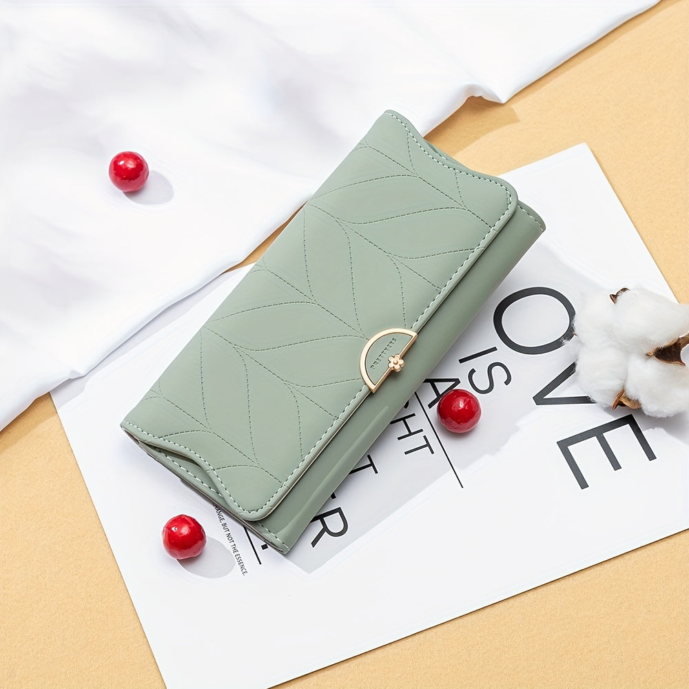 New Fashionable Large Capacity Women'S Long Simple Folded Flower Lady'S Wallet, Synthetic Leather