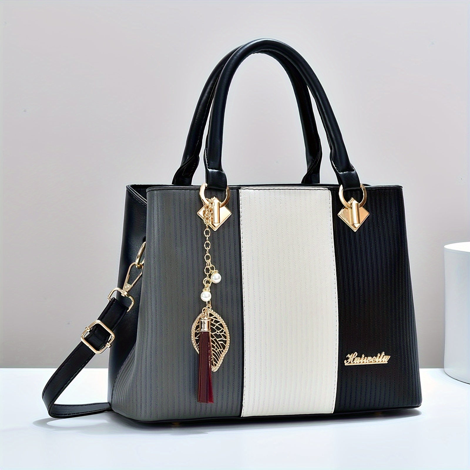 Elegant Tote Bag Large Elegant White Crocodile-Textured Tote Bag | Golden-Toned Accents, Fixed Shoulder Strap, Zip Closure, Polyester Lined | Ideal Gift for Mom, Family, or Friends