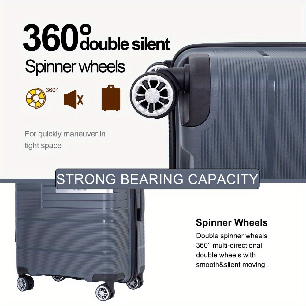 PP Luggage Set 3pcs Set Hardshell Suitcase Double Spinner Wheels PP Luggage Sets Lightweight Durable Suitcase with TSA Lock (20\u002F 24\u002F 28)