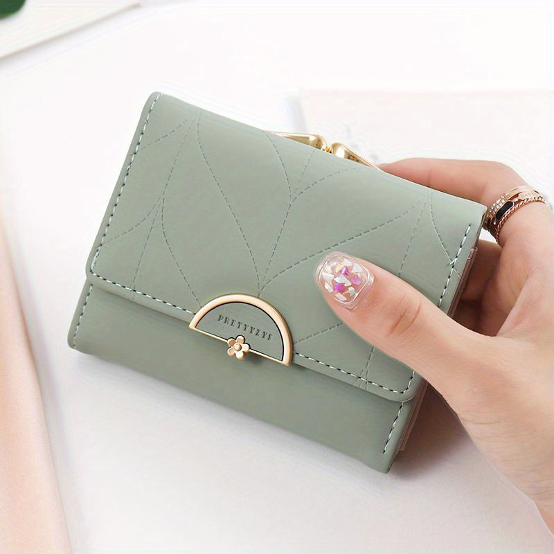 Mint Green Wallet Compact Trifold Mint Green Women's Wallet | Golden-Toned Clasp, Zippered Coin Purse, Floral Print, Multi-Function Card Holder