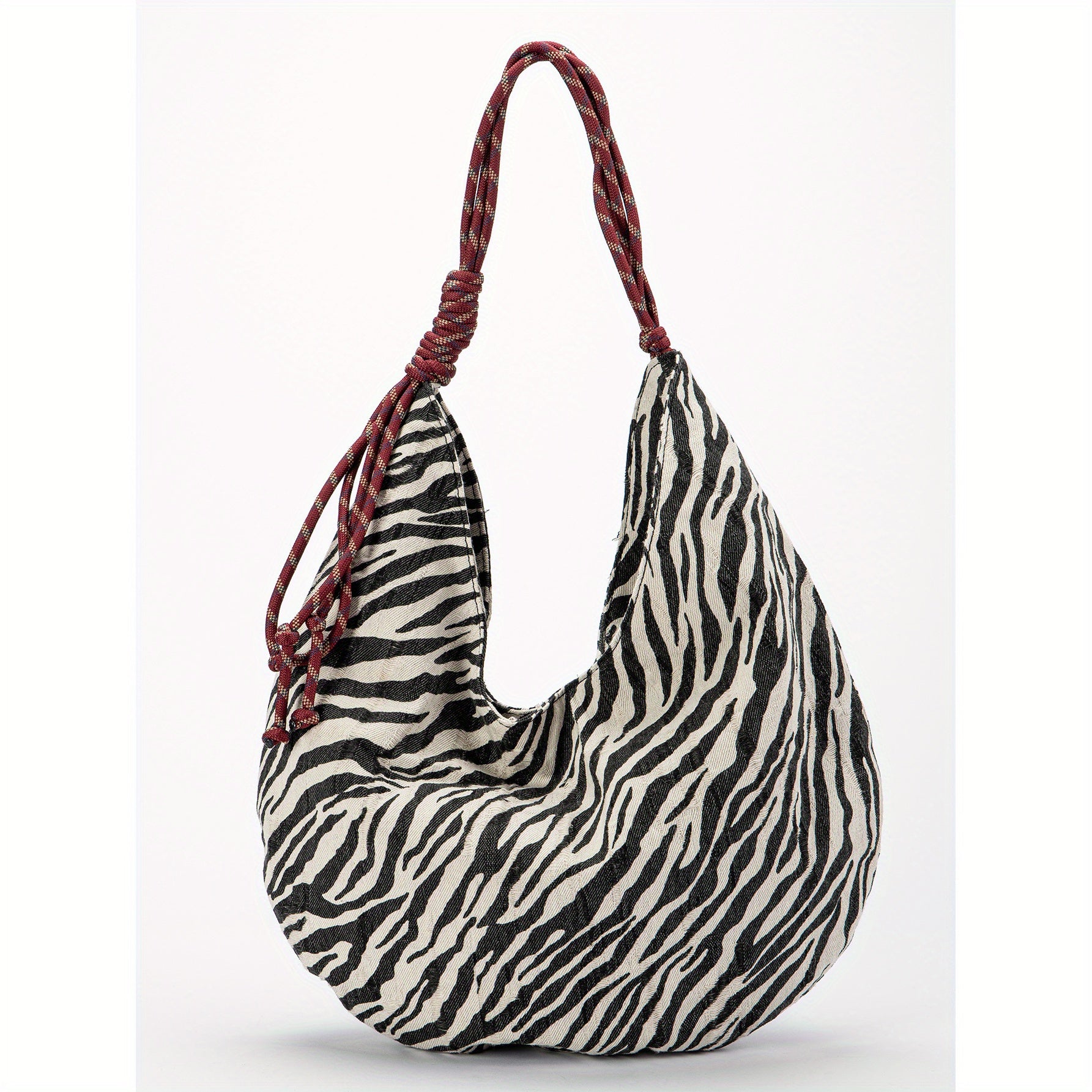 Customizable Retro Zebra Print Crescent Crossbody Bag - Durable Polyester Single Shoulder Tote with Kiss Lock Closure & Wrist Strap, Machine Washable - Perfect for Commuting, Birthdays, Mother's Day Gifts (Black), Best for Christmas