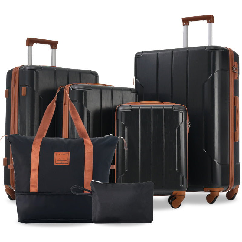 Hardshell Luggage Sets 6pcs Suitcase Set Expandable Lightweight Suitcases with Wheels TSA Lock for Men Women Black Brown