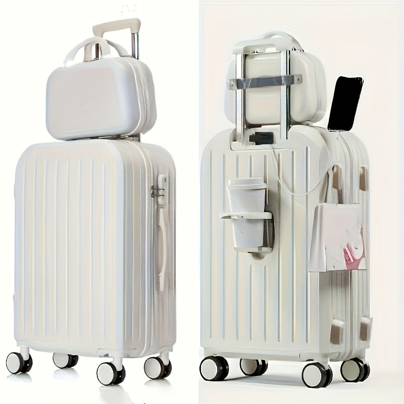 1pc\u002F2pcs Minimalist Solid Color Luggage Case Set, Hard Shell Zipper Trolley Case with Wheels And Square Small Makeup Handbag for Travel\u002FWork\u002FStudy Use