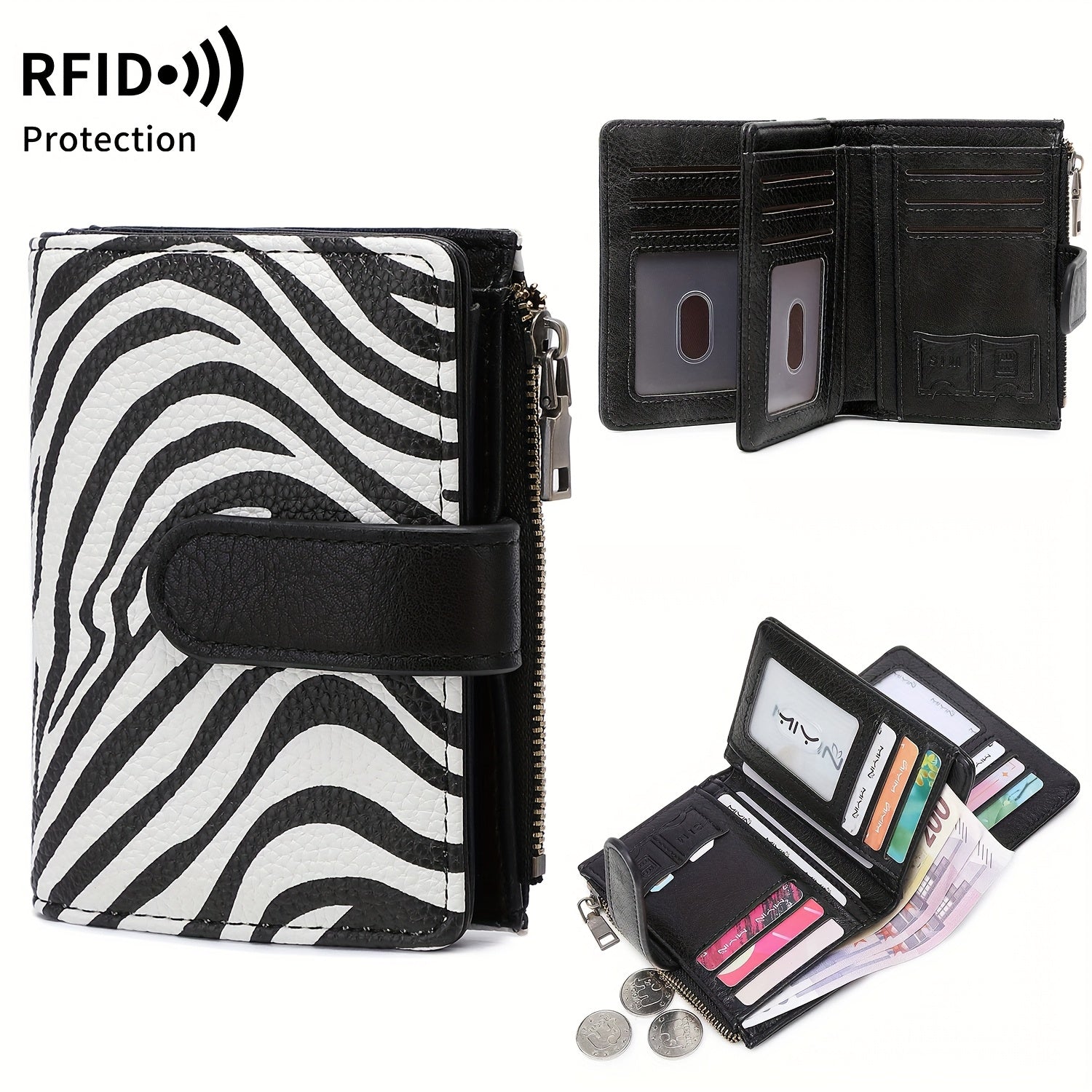 RFID Anti-Theft Wallet Multi-Carat RFID Anti-Theft Wallet - Retro Short Wallet, Solid Color Bifold Coin Purse, Women's Credit Card Holder