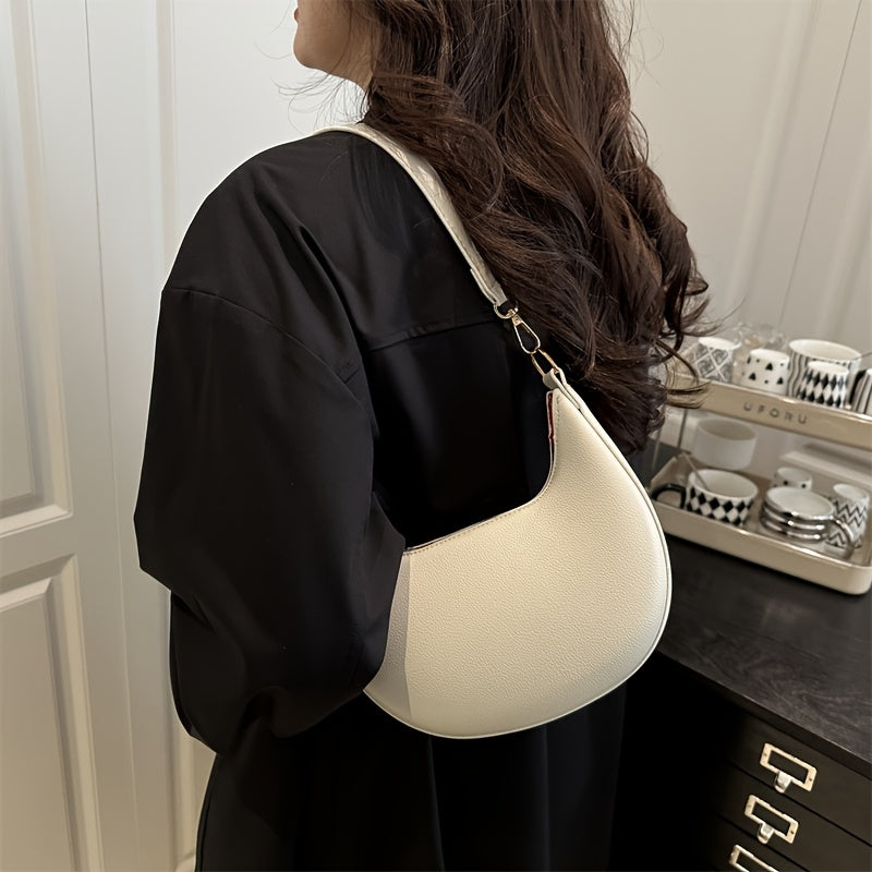 1pc Luxury Crossbody Bag Luxury Women's 1pc Crescent Crossbody Bag | Detachable Adjustable Strap, Magnetic Closure, Golden-Tone Hardware | Coffee Brown\u002FWhite\u002FRed\u002FBlack, Polyester Lined Interior