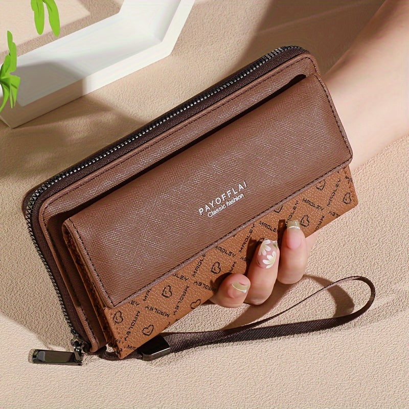 Double-Layer Classic PU Women's Wallet | Long | PU | Double-Layer Design, Zipper Closure, Zip Pocket, Photo Separation Layer | Women | Continental | Color-Block