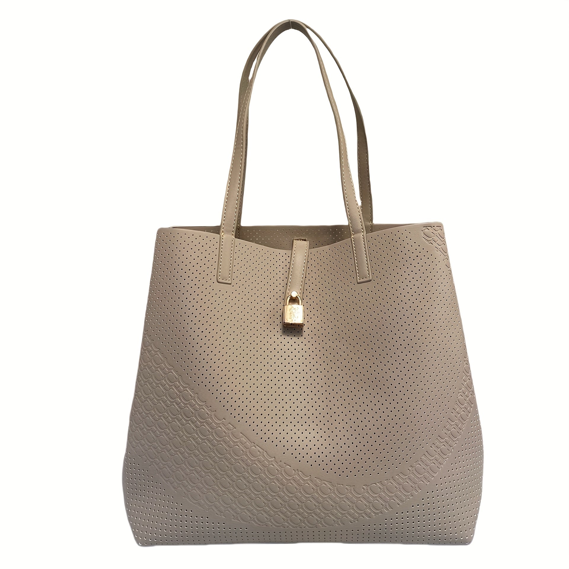Women's Large Tote Bag - Retro Handbag with Magnetic Closure, Spacious Structured Design & PVC Lining, Beige & Golden-Tone Accents, Durable Versatile Shoulder Bag for Everyday Use
