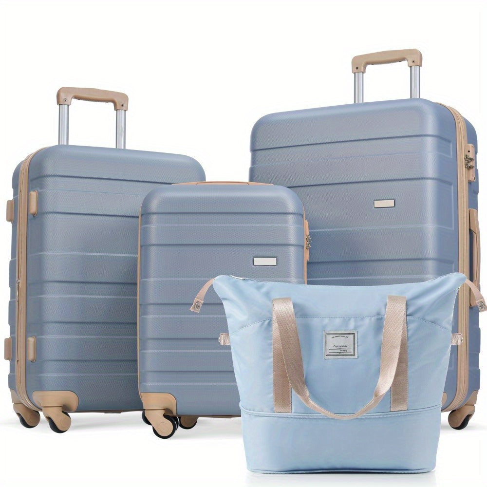 Luggage Sets 4pcs, ABS Durable Suitcase with Travel Bag, Carry On Luggage Suitcase Set with 360° Spinner Wheels, grey green
