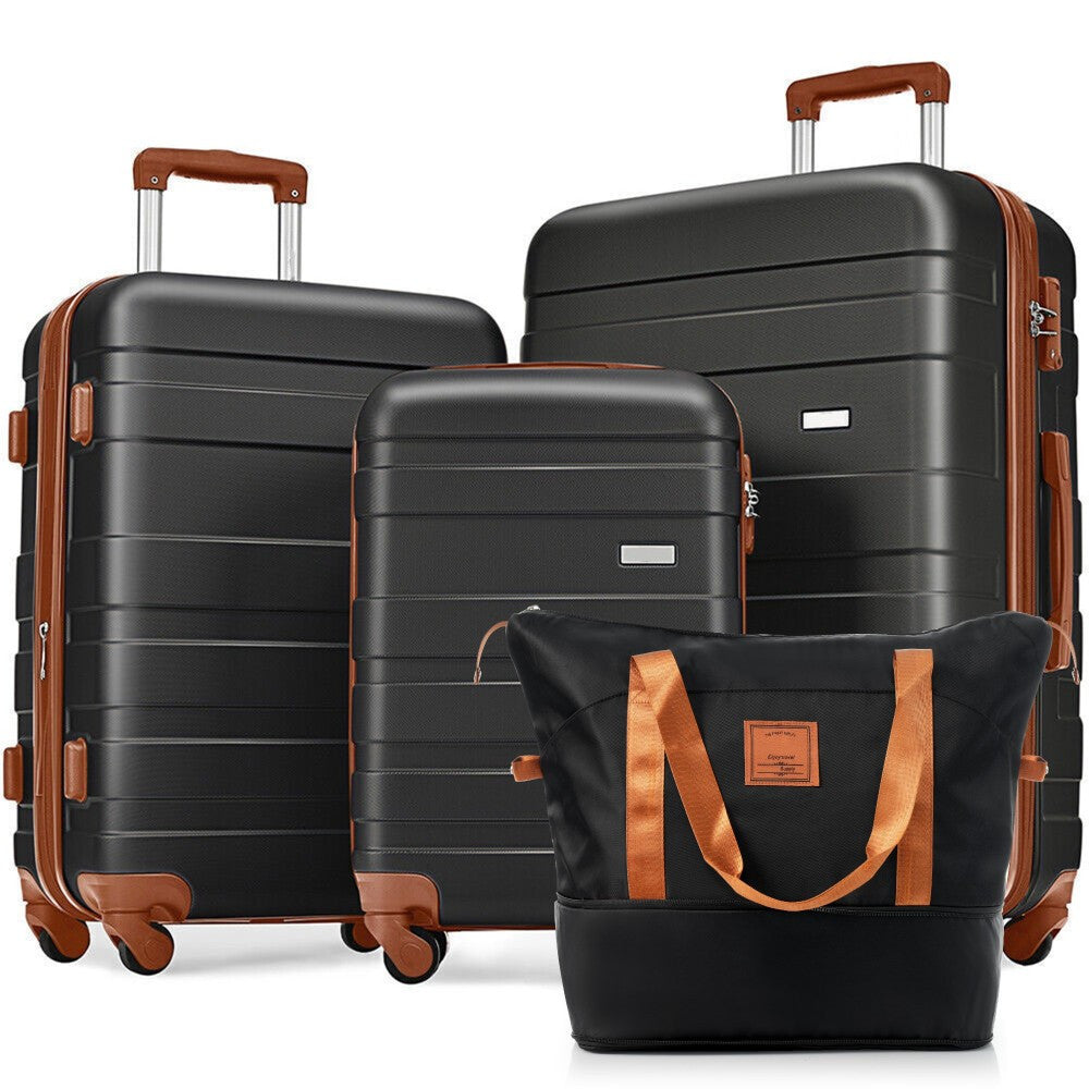 Luggage Sets 4pcs, ABS Durable Suitcase with Travel Bag, Carry On Luggage Suitcase Set with 360° Spinner Wheels, grey green