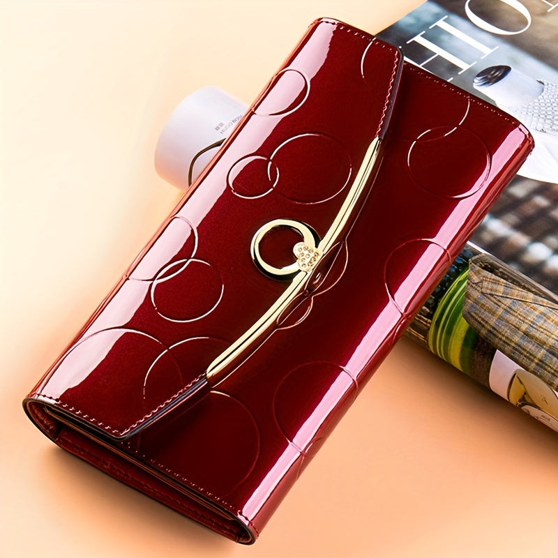 Classic RFID Genuine Leather Wallet for Women - Trifold Snap Closure Handbag with Zip Pocket, Polyester Lined - Luxury Designer Wallet with Cell Phone Pocket from Guangzhou